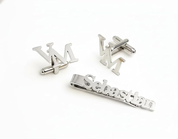 Bazinco Custom Letter Cufflinks with Personalized Name Tie Clip – Premium Rose Gold Monogram Set