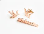Bazinco Custom Letter Cufflinks with Personalized Name Tie Clip – Premium Rose Gold Monogram Set