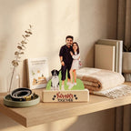 Bazinco Personalized Paw-some Family Caricature | Custom Family & Pet Acrylic Plaque with Wooden Base | Unique Family Gift for Pet Lovers, Couples & Dog Parents