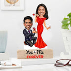 Bazinco Personalized Proposing Couple's Caricature | Custom Proposal Acrylic Plaque with Wooden Base | Romantic Engagement Gift for Boyfriend, Girlfriend & Couples