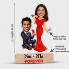 Bazinco Personalized Proposing Couple's Caricature | Custom Proposal Acrylic Plaque with Wooden Base | Romantic Engagement Gift for Boyfriend, Girlfriend & Couples