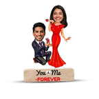 Bazinco Personalized Proposing Couple's Caricature | Custom Proposal Acrylic Plaque with Wooden Base | Romantic Engagement Gift for Boyfriend, Girlfriend & Couples