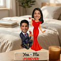Bazinco Personalized Proposing Couple's Caricature | Custom Proposal Acrylic Plaque with Wooden Base | Romantic Engagement Gift for Boyfriend, Girlfriend & Couples