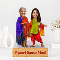 Bazinco Personalized Saasu Maa And Me Caricature | Custom Acrylic Plaque with Wooden Base | Heartwarming Gift for Mother-in-Law, Saasu Maa & Family
