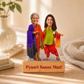 Bazinco Personalized Saasu Maa And Me Caricature | Custom Acrylic Plaque with Wooden Base | Heartwarming Gift for Mother-in-Law, Saasu Maa & Family