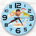 Bazinco Personalized Safari Adventure Photo Wall Clock with Custom Name | Jungle Animals Kids Wall Clock | Nursery & Bedroom Decor | Birthday Gift | Silent Quartz Clock