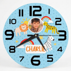 Bazinco Personalized Safari Adventure Photo Wall Clock with Custom Name | Jungle Animals Kids Wall Clock | Nursery & Bedroom Decor | Birthday Gift | Silent Quartz Clock
