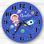 Bazinco Personalized Space Explorer Photo Wall Clock with Custom Name | Astronaut Kids Photo Clock | Rocket & Planet Theme | Birthday Gift | Nursery Room Decor