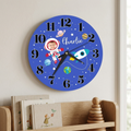 Bazinco Personalized Space Explorer Photo Wall Clock with Custom Name | Astronaut Kids Photo Clock | Rocket & Planet Theme | Birthday Gift | Nursery Room Decor