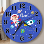 Bazinco Personalized Space Explorer Photo Wall Clock with Custom Name | Astronaut Kids Photo Clock | Rocket & Planet Theme | Birthday Gift | Nursery Room Decor