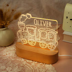 Bazinco Personalized Train Name LED Lamp | Custom Acrylic Train Night Light with Child's Name | Kids Bedroom Decor | Wooden LED Base Gift