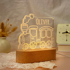 Bazinco Personalized Train Name LED Lamp | Custom Acrylic Train Night Light with Child's Name | Kids Bedroom Decor | Wooden LED Base Gift