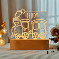 Bazinco Personalized Train Name LED Lamp | Custom Acrylic Train Night Light with Child's Name | Kids Bedroom Decor | Wooden LED Base Gift