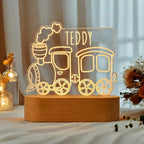 Bazinco Personalized Train Name LED Lamp | Custom Acrylic Train Night Light with Child's Name | Kids Bedroom Decor | Wooden LED Base Gift