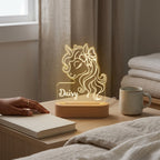 Bazinco Personalized Unicorn Name LED Lamp | Custom Acrylic Unicorn Night Light with Child's Name | Wooden LED Base | Kids Bedroom & Nursery Decor
