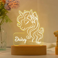 Bazinco Personalized Unicorn Name LED Lamp | Custom Acrylic Unicorn Night Light with Child's Name | Wooden LED Base | Kids Bedroom & Nursery Decor