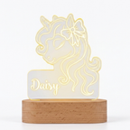 Bazinco Personalized Unicorn Name LED Lamp | Custom Acrylic Unicorn Night Light with Child's Name | Wooden LED Base | Kids Bedroom & Nursery Decor