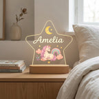 Bazinco Personalized Unicorn Star LED Name Lamp | Custom Kids Acrylic Night Light with Name | Unicorn Nursery Decor | Wooden LED Base Gift