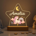 Bazinco Personalized Unicorn Star LED Name Lamp | Custom Kids Acrylic Night Light with Name | Unicorn Nursery Decor | Wooden LED Base Gift