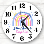 Bazinco Personalized You Are My Sunshine Rainbow Kids Wall Clock | Custom Name Nursery Wall Clock | Cute Rainbow Room Decor for Girls & Babies