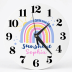 Bazinco Personalized You Are My Sunshine Rainbow Kids Wall Clock | Custom Name Nursery Wall Clock | Cute Rainbow Room Decor for Girls & Babies