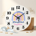 Bazinco Personalized You Are My Sunshine Rainbow Kids Wall Clock | Custom Name Nursery Wall Clock | Cute Rainbow Room Decor for Girls & Babies