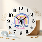 Bazinco Personalized You Are My Sunshine Rainbow Kids Wall Clock | Custom Name Nursery Wall Clock | Cute Rainbow Room Decor for Girls & Babies