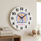 Bazinco Personalized You Are My Sunshine Rainbow Kids Wall Clock | Custom Name Nursery Wall Clock | Cute Rainbow Room Decor for Girls & Babies