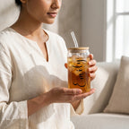 Bazinco Personalized Name Glass Cup | Custom Script Glass Can with Bamboo Lid & Glass Straw | Elegant Coffee Tumbler Gift for Her & Him