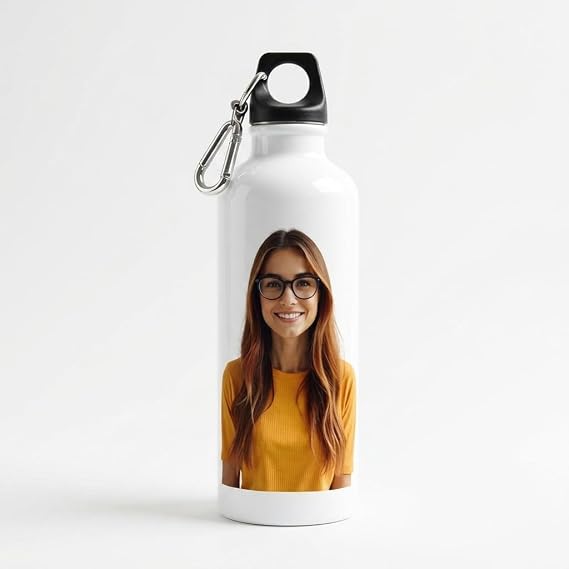Bazinco Personalized Aluminum Sipper Bottle with Custom Photo Print, Carabiner Clip & Secure Screw Cap, Portable Water Bottle for Gym, Travel & Office