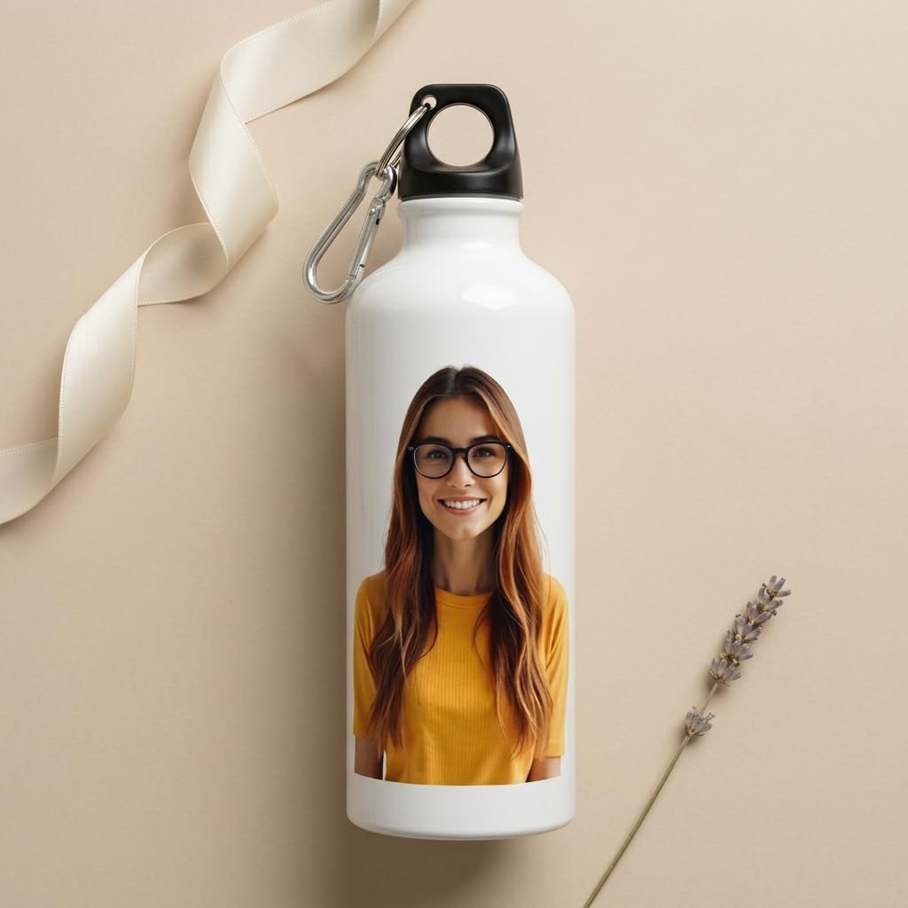 Bazinco Personalized Aluminum Sipper Bottle with Custom Photo Print, Carabiner Clip & Secure Screw Cap, Portable Water Bottle for Gym, Travel & Office