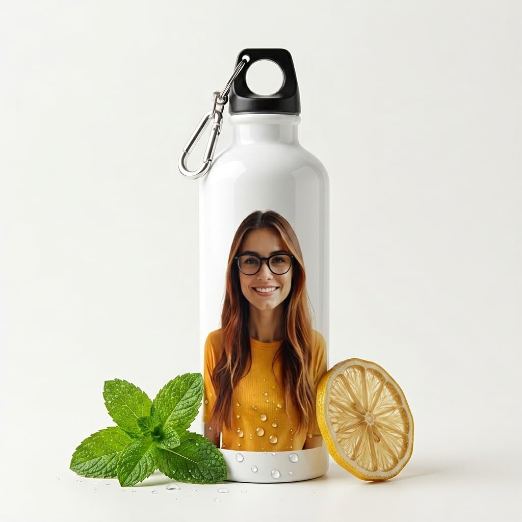 Bazinco Personalized Aluminum Sipper Bottle with Custom Photo Print, Carabiner Clip & Secure Screw Cap, Portable Water Bottle for Gym, Travel & Office