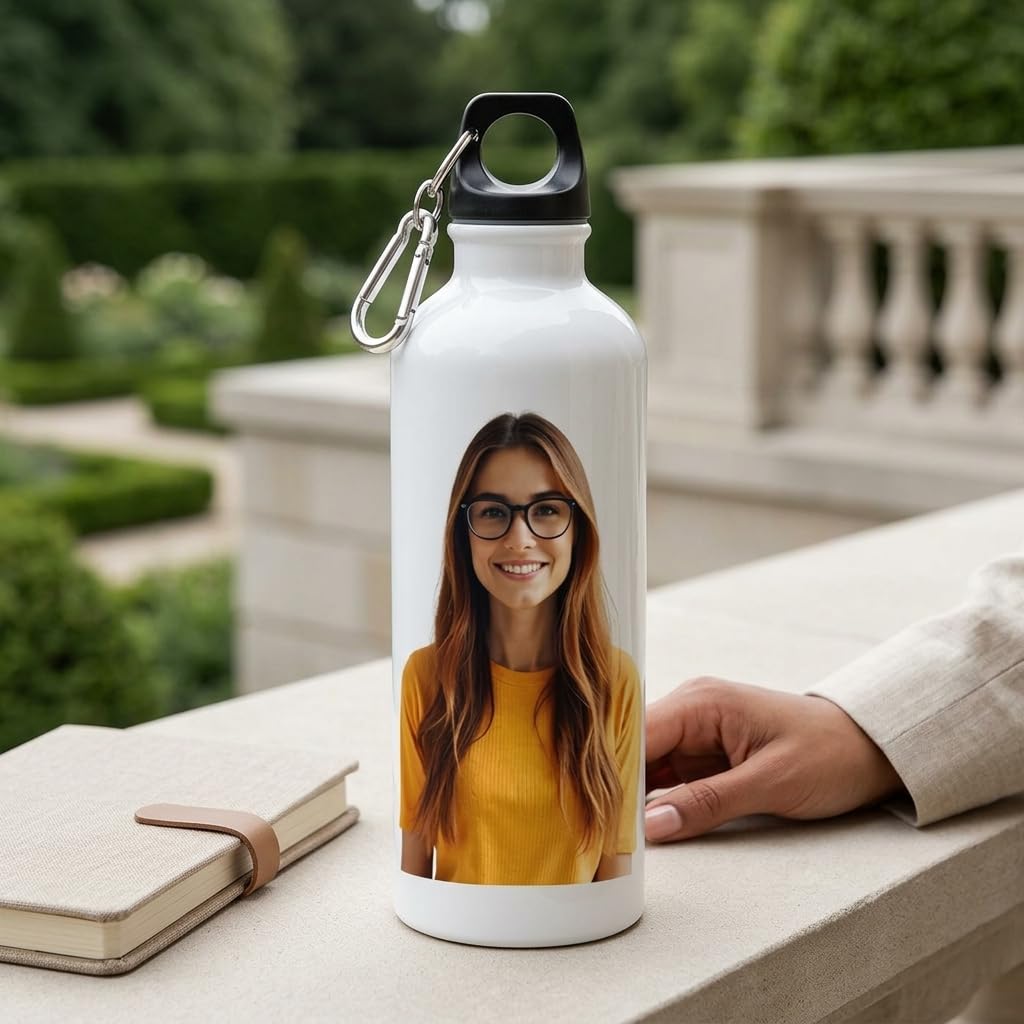Bazinco Personalized Aluminum Sipper Bottle with Custom Photo Print, Carabiner Clip & Secure Screw Cap, Portable Water Bottle for Gym, Travel & Office