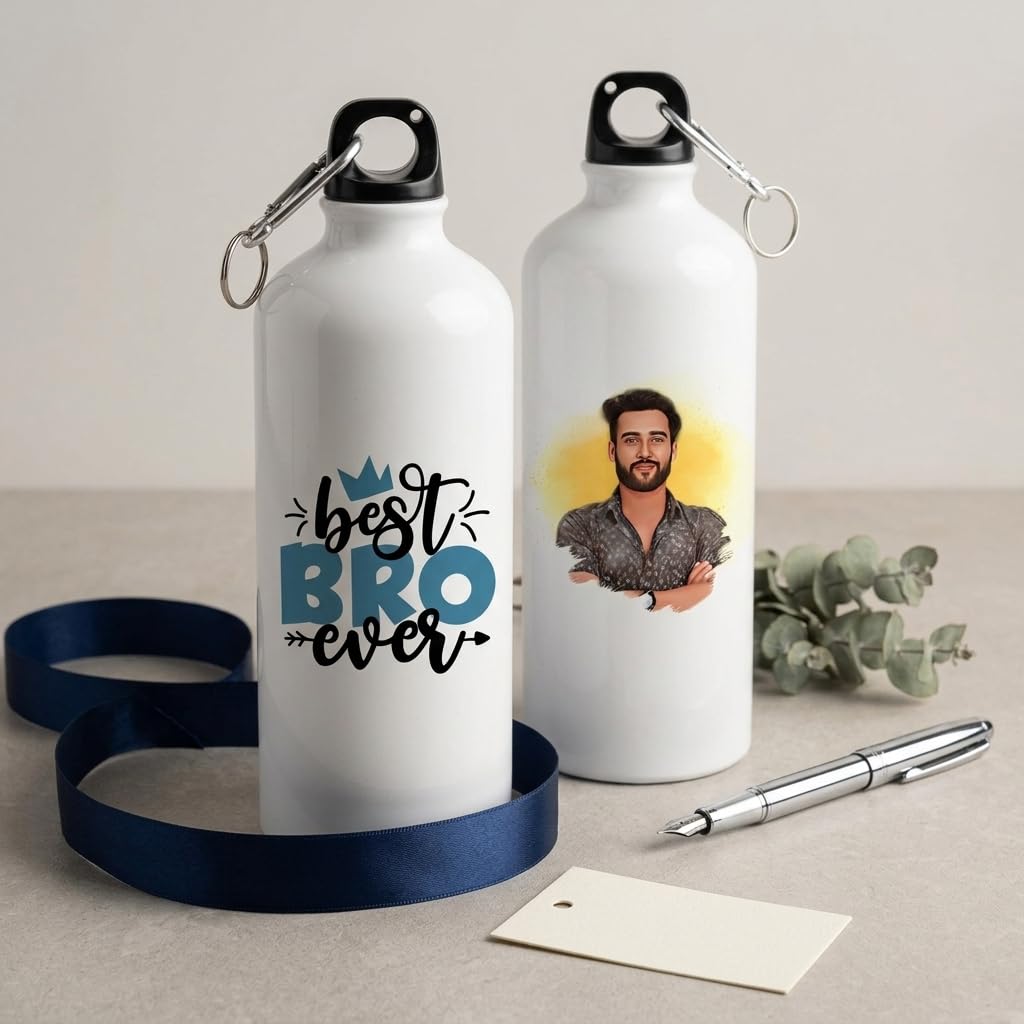 Bazinco Personalized Best Bro Ever Sipper Bottle with Custom Photo | Personalized Water Bottle Gift for Brother