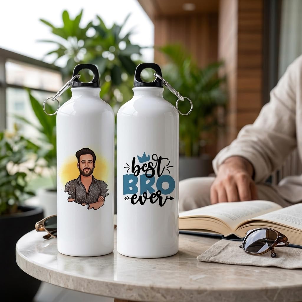Bazinco Personalized Best Bro Ever Sipper Bottle with Custom Photo | Personalized Water Bottle Gift for Brother