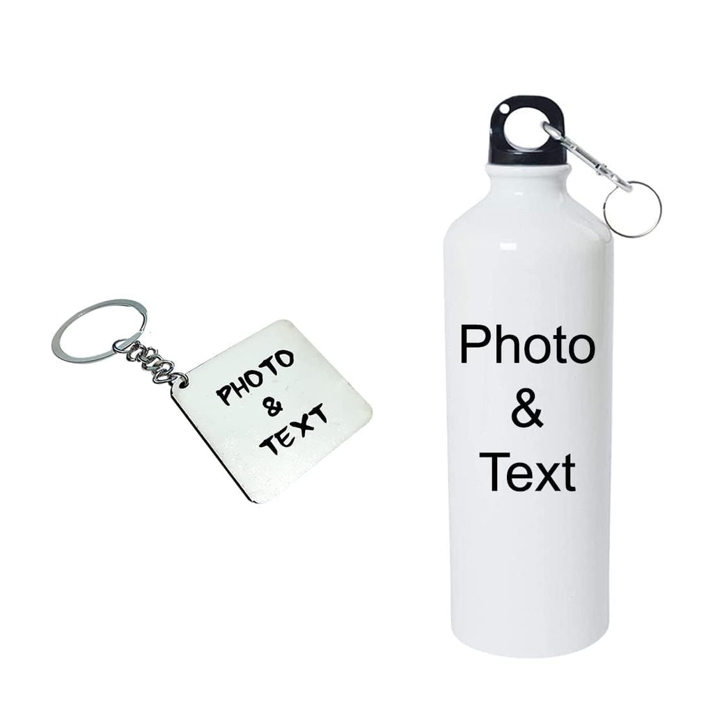 Bazinco Personalized Photo & Text Sipper Bottle with Custom Keychain | Customized Water Bottle Gift