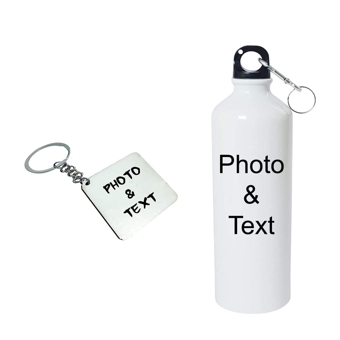 Bazinco Personalized Photo & Text Sipper Bottle with Custom Keychain | Customized Water Bottle Gift