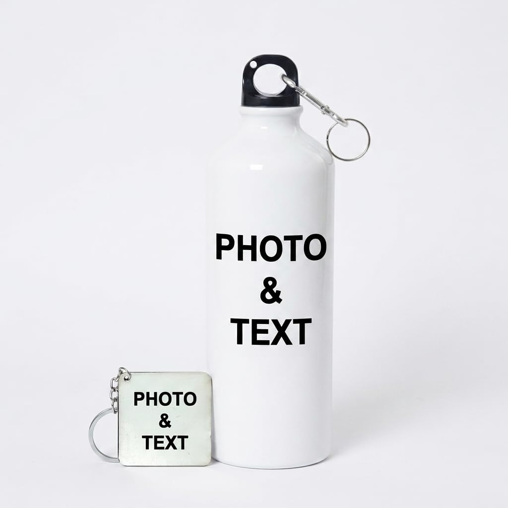 Bazinco Personalized Photo & Text Sipper Bottle with Custom Keychain | Customized Water Bottle Gift