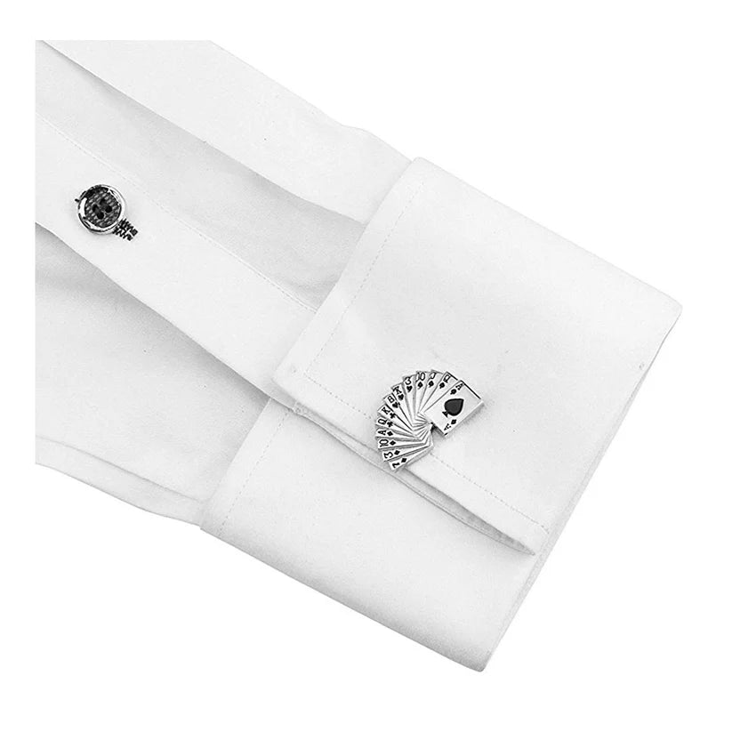 Bazinco Playing Cards Silver Ace Poker Cufflinks for Men | Premium Casino Card Designer Shirt Cufflinks | Luxury Formal Accessories