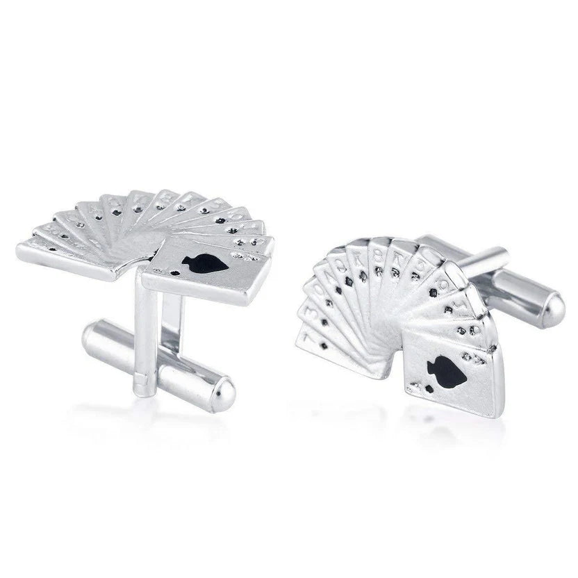 Bazinco Playing Cards Silver Ace Poker Cufflinks for Men | Premium Casino Card Designer Shirt Cufflinks | Luxury Formal Accessories