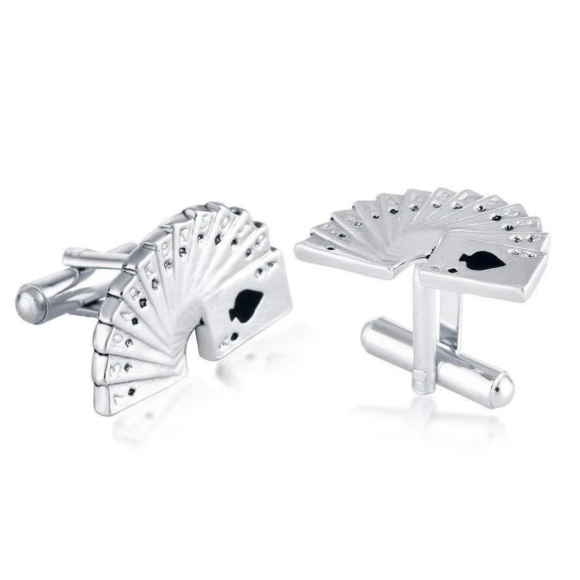 Bazinco Playing Cards Silver Ace Poker Cufflinks for Men | Premium Casino Card Designer Shirt Cufflinks | Luxury Formal Accessories