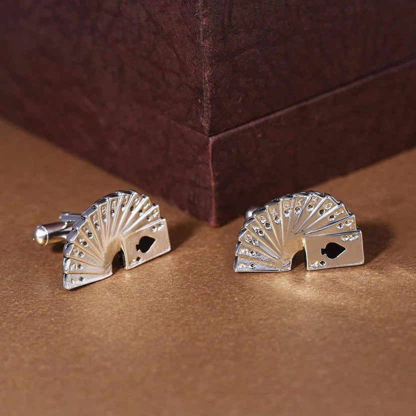 Bazinco Playing Cards Silver Ace Poker Cufflinks for Men | Premium Casino Card Designer Shirt Cufflinks | Luxury Formal Accessories
