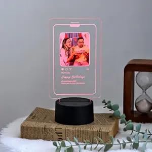 Bazinco Personalized Polaroid Photo LED Lamp with Black Base | Custom Picture Acrylic Night Light | Personalized Gift for Couples, Anniversary & Birthday