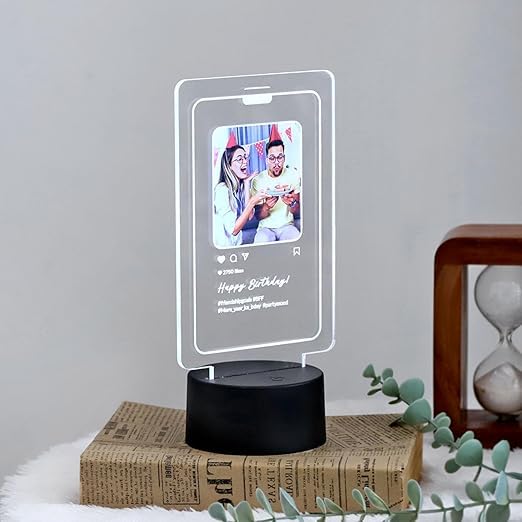Bazinco Personalized Polaroid Photo LED Lamp with Black Base | Custom Picture Acrylic Night Light | Personalized Gift for Couples, Anniversary & Birthday
