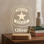 Bazinco Personalized Police Badge LED Night Lamp with Name – Special Police Acrylic Night Light & Desk Decor Gift for Police Officers