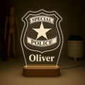 Bazinco Personalized Police Badge LED Night Lamp with Name – Special Police Acrylic Night Light & Desk Decor Gift for Police Officers