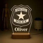 Bazinco Personalized Police Badge LED Night Lamp with Name – Special Police Acrylic Night Light & Desk Decor Gift for Police Officers