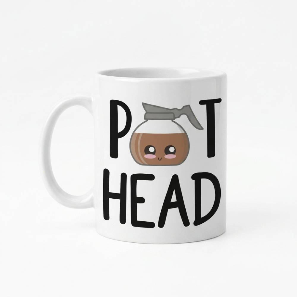 Bazinco Pot Head Funny Coffee Pun Ceramic Mug | Cute Coffee Pot Printed Coffee Mug | Premium Ceramic Tea Cup | Funny Gift for Coffee Lovers, Home & Office | 325 ml