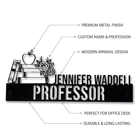 Bazinco Personalized Professor Name Plate – Custom Teacher Desk Name Plate with Books Design
