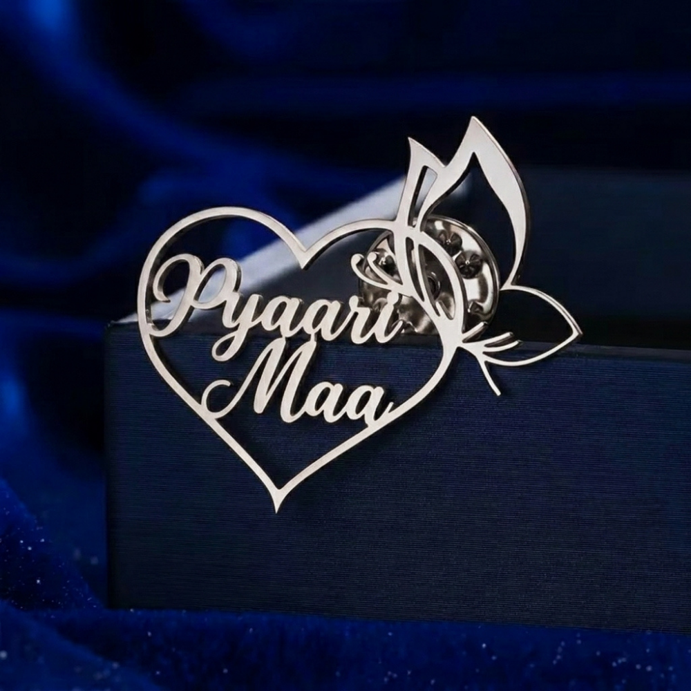 Bazinco Pyaari Maa Heart Brooch – Elegant Mother Love Pin for Saree & Ethnic Wear